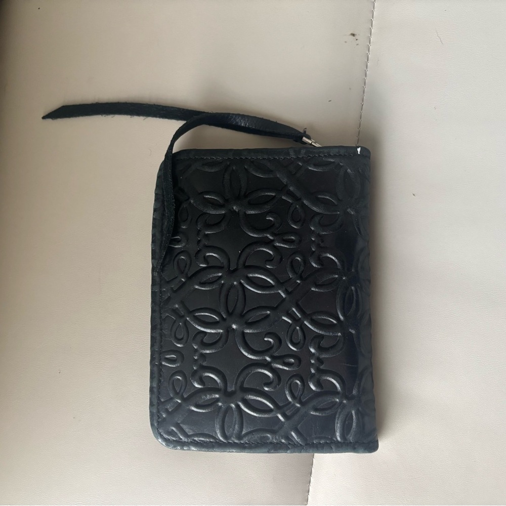 Alex and Ani Wallet Embossed Black Leather Zip-Around Wallet